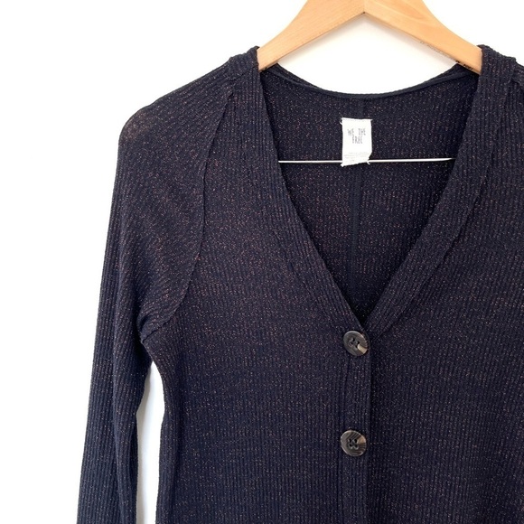 Free People We The Free Sparkly Shimmer Navy Duster Cardigan - Picture 5 of 15
